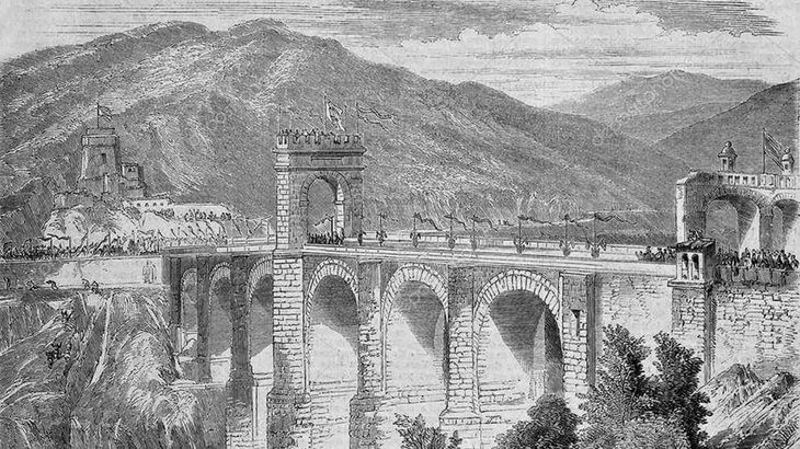 Ilustracin del siglo XIX del Puente Romano de Alcntara 